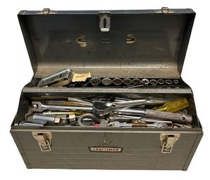 Craftsman Metal Tool Box With Socket Set, Clamps And Other Misc Tools - 18x8x9