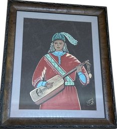 Framed Artwork Man And Instrument, 23x19