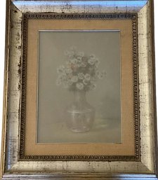 Framed Floral Pastel Drawing Fiori Signed By Artist Collu Ugo (20.5x24)