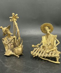 Two Brass Dogon Musician Figurines