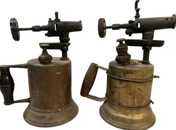 Pair Of Antique Blow Torches- 10.5 & 11.5 In Tall