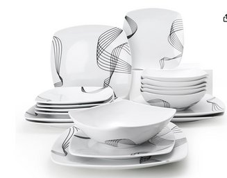 (New) Square Porcelain Dinnerware Sets For 6, 18-Piece Ceramic Plates And Bowls Set