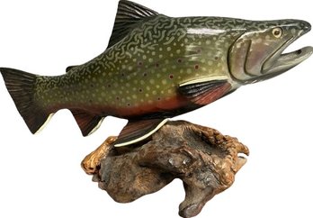 Ceramic Trout Mounted On Wood Block (14in Long)