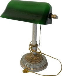 Metallic Lamp With Green Glass Shade, Working