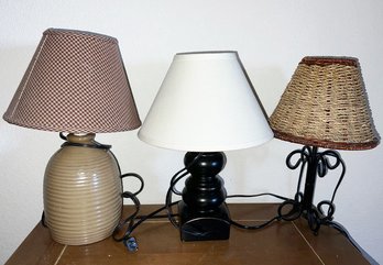 (Three) Small Table Lamp Lot, Not Tested. Approx 15.5in Tall