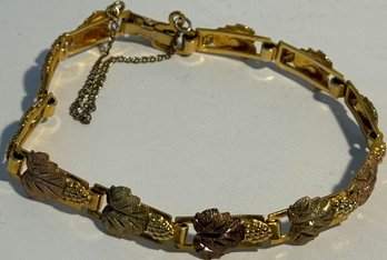 10K Frosty Grape Leaves And Grapes Bracelet, Black Hills Gold - 8.93g.