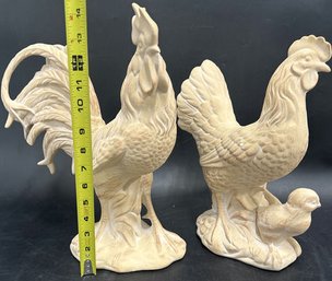 Pair Of Vintage Ceramic Rooster Figurines ( Broken Claw ), 14.5'Tallest