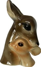 Royal Copley Porcelain Dear And Fawn Figural Vase 9' Tall