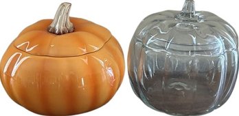 2 Pcs Decorative Pumpkin Glass Bowl - 7'T