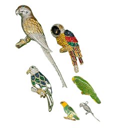 Colorful Gemstone, Gold And Silver Tone Pendant, Brooch And Collar Pin Parrots