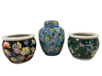 Eastern Asian Planter Pots With Floral Jar (4.5x4.5x6)