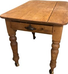 Antique Wooden Table On Wheels: 38x27x32