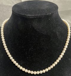 Pearl Necklace With Stamped Silver Clasp.