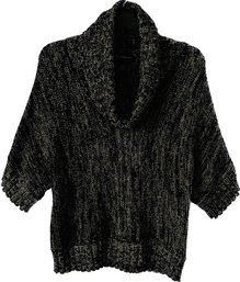 INC. Cropped Cowl Neck Ladies Sweater. Black, And Gold Tone, Size Large