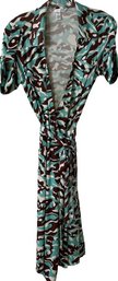 Diane Von Furstenberg Ladies Designer Dress, Camouflage Pattern, Green Brown White, 100 Silk, Size 6,