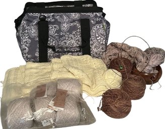 Crafting Tote, Started Crochet And Knit Projects, Needles And Yarn Bowl