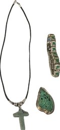 Turquoise Colored Pendant, Jade Cross Necklace, Green Stone Bracelet