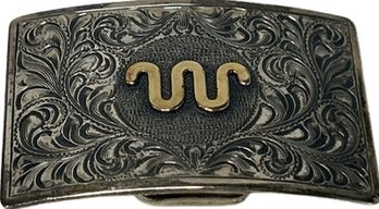 King Ranch Belt Buckle- Sterling .925 With 14K Gold Fill 1/7 Fully Hand Engraved, 2in X 1.25in