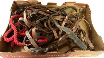 Box Of Miscellaneous Rope & Leather Horse Leads