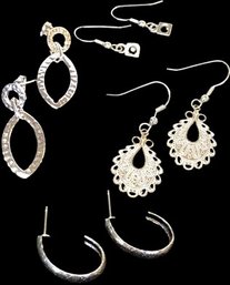 4 Pairs Silver Tone Earrings 1 To 2'