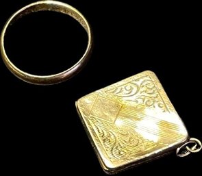 Gold Locket. Gold Ring. 1.90 G Total. 10 Karat And 14 Karat.
