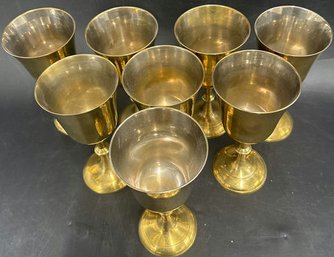 Set Of 8 Brass Gold Plated Wine/champagne Goblets 6.5'H