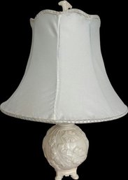 Milk Glass Style Floral Round Table Lamp- Working, With Two Bulb Sockets, 24in Tall
