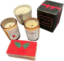 Scented Candles And Christmas Matchbox. One Candle In Unopened Box.