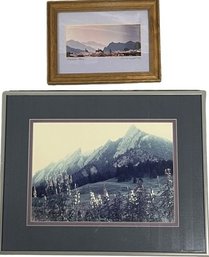 A Pair Of Framed Landscape Photographs, Purple & Blue Hues. 8x6 & 14x11