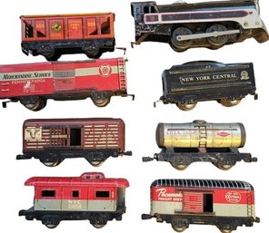 Tin Model Train Carts & Engine 14' Largest, 8' Smallest