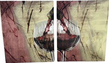 Two Wine Themed Stretched Canvas Prints On Wood Frames: 24x30