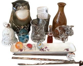 Collectibles: Glass Stirring Sticks, Engraved Vintage Pewter Vase Germany, Glass Egg & More