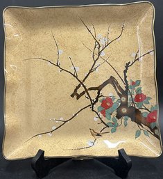 Japanese Ceramic Plate With Plum Blossom Design - 11x10.5in