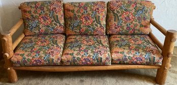 Natural Log Framed Couch With Decorative Floral Cushions- 84W 32H 36D Would Make A Fabulous Day Bed.