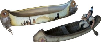 American Indian Themed Canoe Replicas (11.5&9.5in Long) Appears To Be Ceramic And Plastic