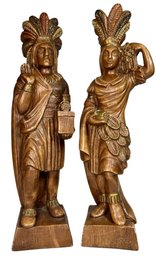 A Pair Of Sculpture Carved Wooden Statue 20'