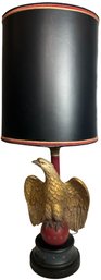 A Classic Black Lamp With An Eagle Brass, Wood And Metal Base