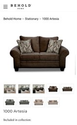 Behold-Home Stationary 1000 Artesia Chocolate Sofa, Loveseat, (Stock Photo Used)