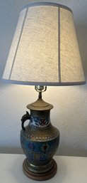 Ornate Brass Lamp With Elephant Handle, Working, One Handle Fell Off