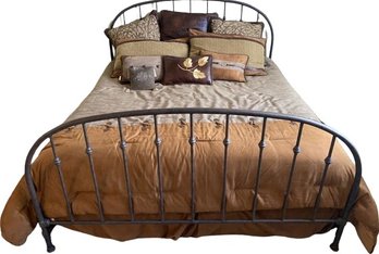 King Size Metal Bed Frame With Bedding And Pillows (Mattress & Box Sprint Not Included)