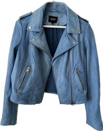 Lamarque Womens Blue Leather Jacket- Size Small