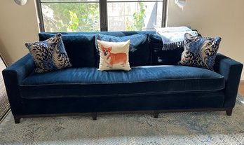 Navy Blue Mohair Couch With Pillows: 95x39x33