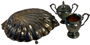 Reed & Barton , Silver Plated, Seashell Food Warmer. Creamer & Sugar King Edward Silverplate.