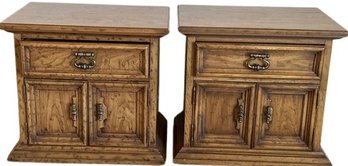 Drexel Heritage Campaign Style Pecan Wood Nightstand Or End Table - 26 Wide X 18 Deep X 24 Tall