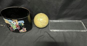 Desk Decoration Including World Globe, Glass Bottom, And Hand Painted Bin