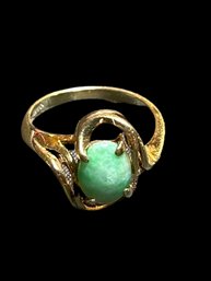 14 Karat Yellow Gold And Jade (jadeite) Ring- Size 6.5, 3.37g