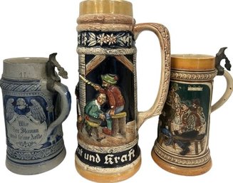 Trio Of German Beer Mugs- 1L-1.5L