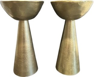 Williams Sonoma Rough Cast Brass Pillar Candle Holders - Holds A 3' Diameter Wax Pillar Candle