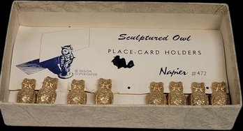Cute Gold Tone Owl Place-Card Holders