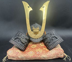 Vintage Japanese Samurai Kabuto Helmet With Menpo And Kusazuri - 12'Height